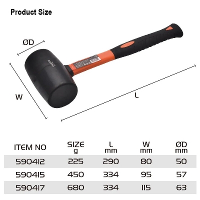 Picture of Harden 250g / 450g / 700g Rubber Mallet with Fiberglass Handle Professional 590412 / 590415 / 590417
