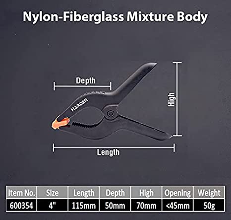 Picture of Harden 4" Spring Clamp 6Pcs Set, nylon-fiberglass body, adjustable clamp jaws & non-slip handle 600354.