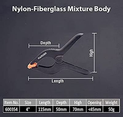 Picture of Harden 4" Spring Clamp 6Pcs Set, nylon-fiberglass body, adjustable clamp jaws & non-slip handle 600354.