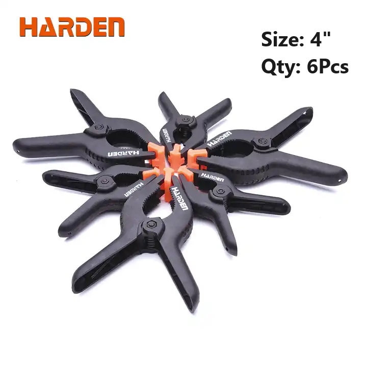 Picture of Harden 4" Spring Clamp 6Pcs Set, nylon-fiberglass body, adjustable clamp jaws & non-slip handle 600354.