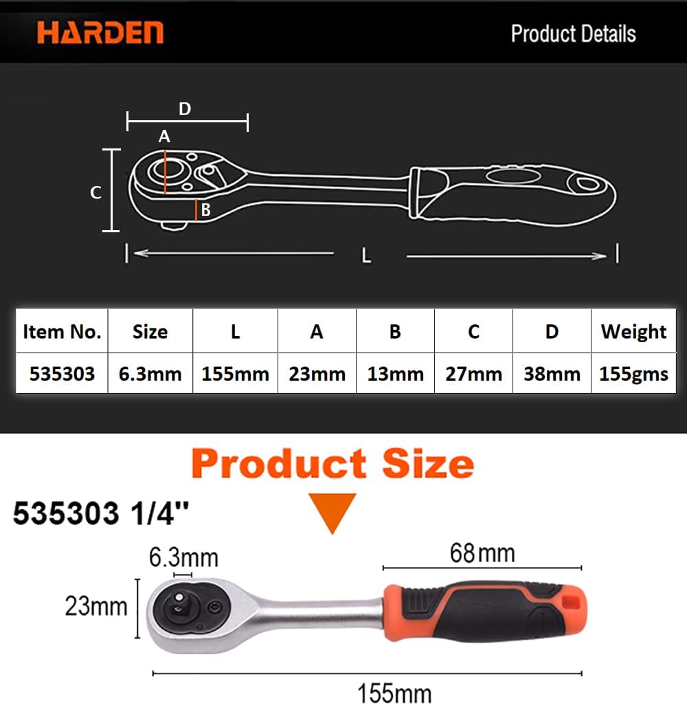 Picture of Harden Professional 1/4" Quick Release Ratchet Wrench with Grip Handle 535303