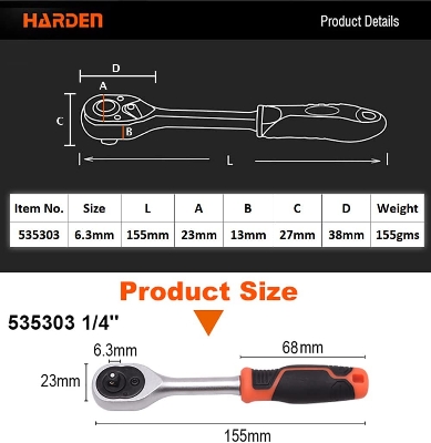 Picture of Harden Professional 1/4" Quick Release Ratchet Wrench with Grip Handle 535303