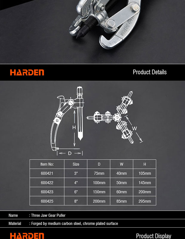 Picture of Harden 6" 2IN1 2 & 3 Jaw Gear Puller for Gears, Pulleys, Bearings and Flywheels 600423