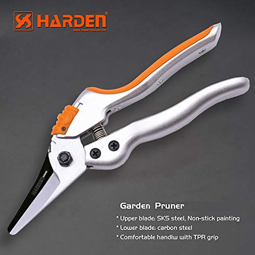 Picture of Harden 8" (200mm) Professional Garden Pruner - Forged of SK5 Steel, Comfortable TPR Handle, Large Spring & Plastic Lock, Anti-Touch Design - 630405
