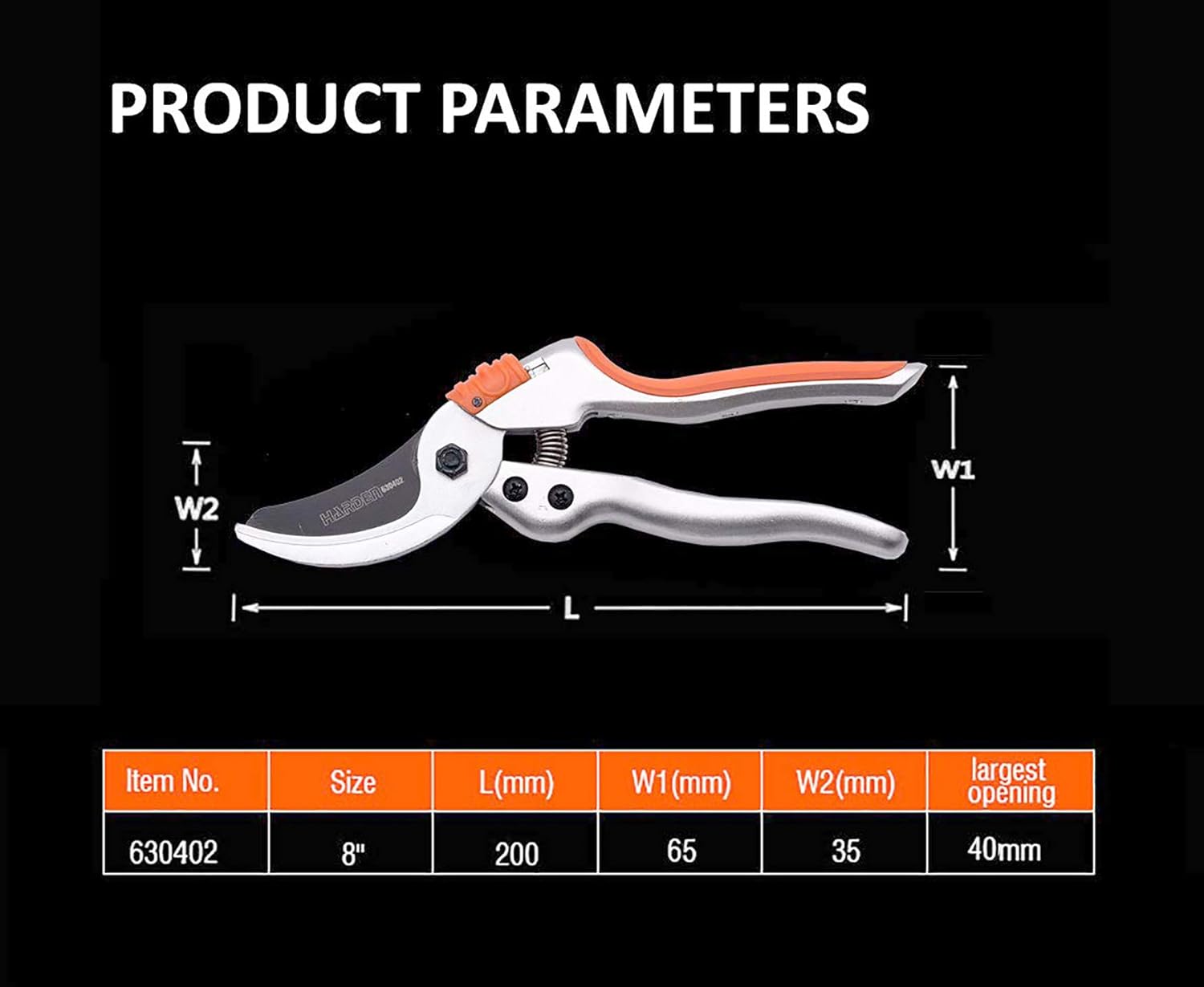 Picture of Harden 630402 8" Garden By-Pass Pruner (200mm) Pruning Share Garden Share Cutter Cutting carbon steel sk5 steel aluminum handle.