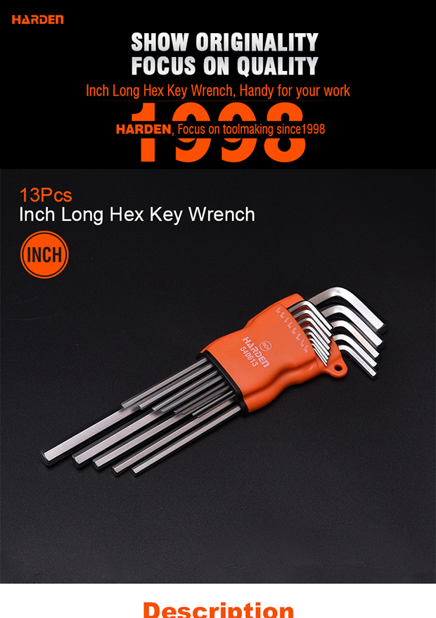 Picture of Harden 13Pcs Inch Long Hex Key Wrench Heavy Duty Tools Heat Treat Cr-v No Ratings 540613
