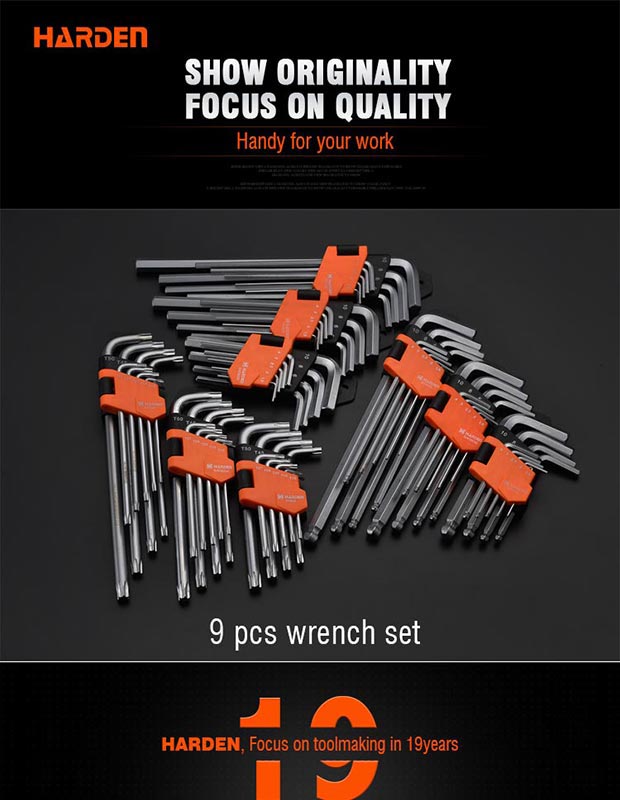 Picture of Harden 9 Piece Metric Medium Ball Key Wrench 540606 - Superb Quality