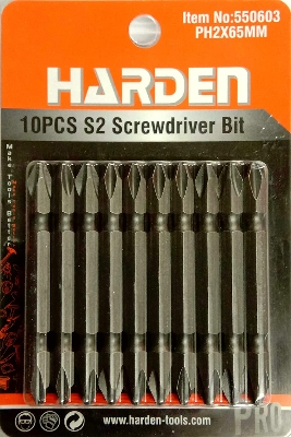 Picture of Harden Professional 10Pcs S2 Magnetic Plus Screwdriver Bit Set PH2 X 65MM - 550603