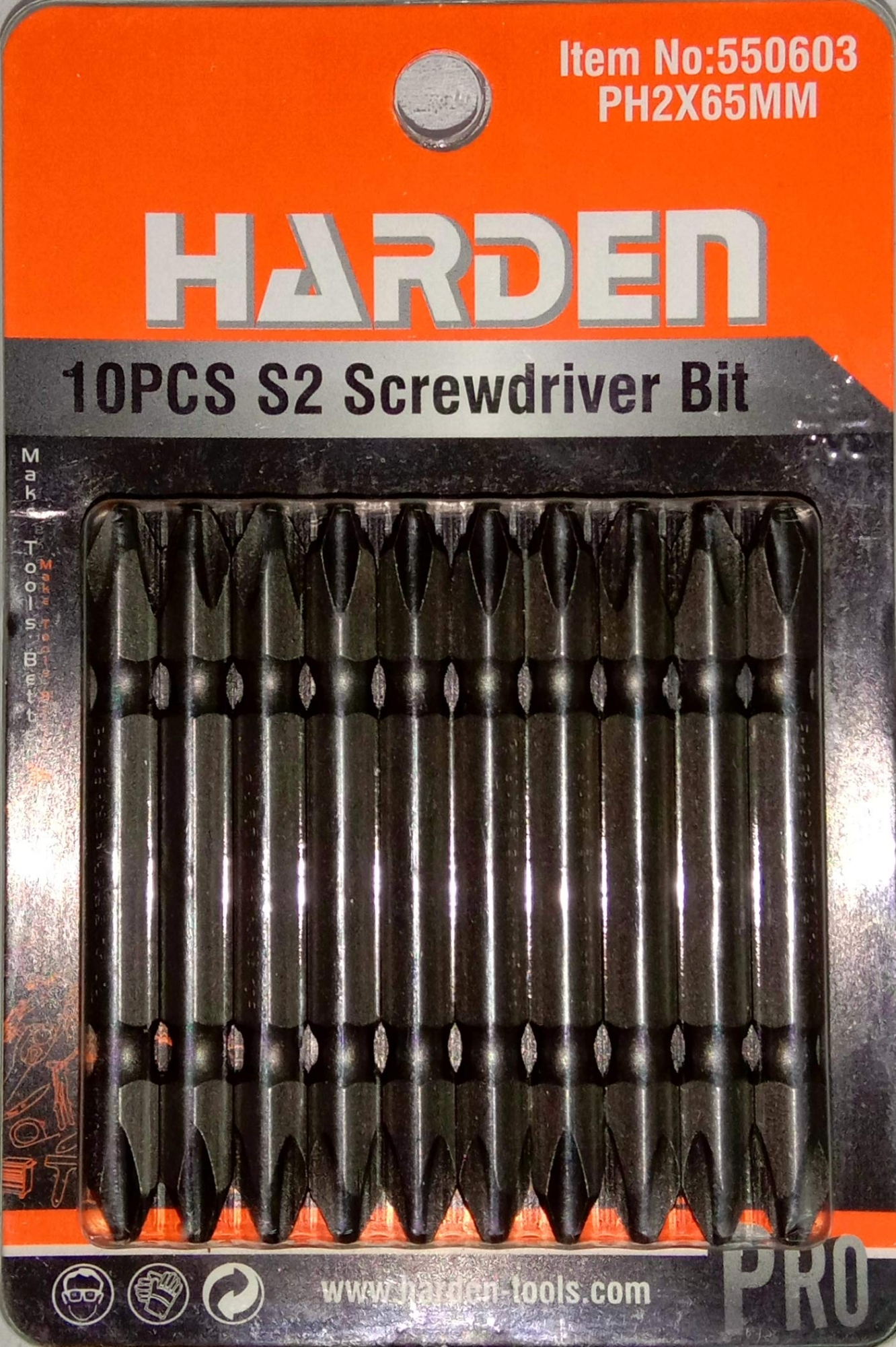 Picture of Harden Professional 10Pcs S2 Magnetic Plus Screwdriver Bit Set PH2 X 65MM - 550603