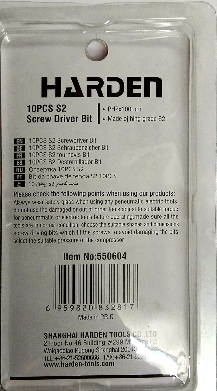 Picture of Harden Professional 10Pcs S2 Magnetic Plus Screwdriver Bit Set PH2 X 100MM - 550604.
