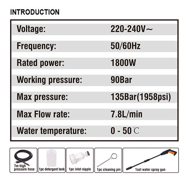 Picture of Harden 1800W High Pressure Washer 135Bar ( 1945psi ) Car Washer Bike Washer Portable Electrical High Pressure Cleaner 753718