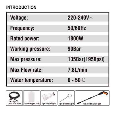 Picture of Harden 1800W High Pressure Washer 135Bar ( 1945psi ) Car Washer Bike Washer Portable Electrical High Pressure Cleaner 753718
