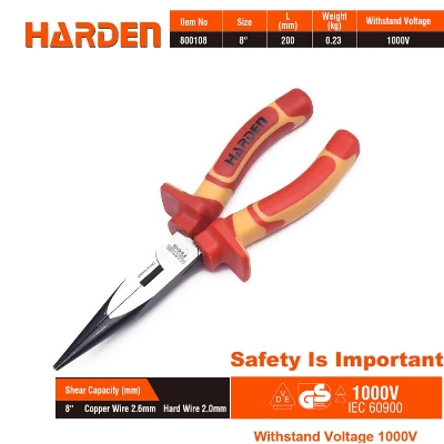 Picture of Harden 8" Insulated VDE Long Nose Plier 1000 V  800108