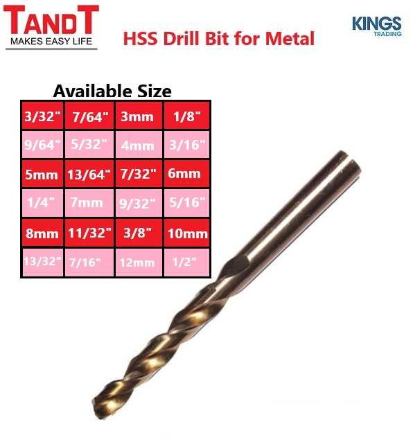 Picture of TANDT 1pcs HSS Drill Bit inch & mm ( Available size 3/32" to 1/2" )