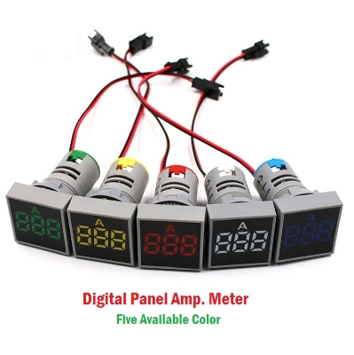 Picture of Ammeter 22.5mm Square Panel LED Digital Ampere Meter Current Meter Indicator Light With CT, 0-100A, Five available color