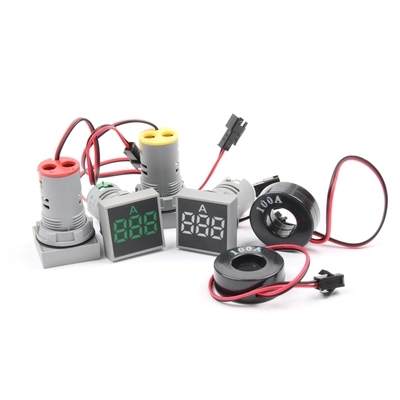 Picture of Ammeter 22.5mm Square Panel LED Digital Ampere Meter Current Meter Indicator Light With CT, 0-100A, Five available color