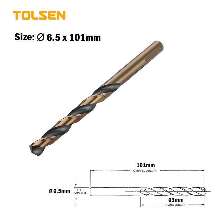 Picture of Tolsen 01pcs Black & Gold HSS Drill Bits ( 6.5 | 7 | 7.5 | 8 | 8.5 | 9 | 9.5 | 4 | 10 | 10.5 | 11 | 11.5 | 12 | 12.5 | 13mm) For Metal and Stainless Industrial Grade