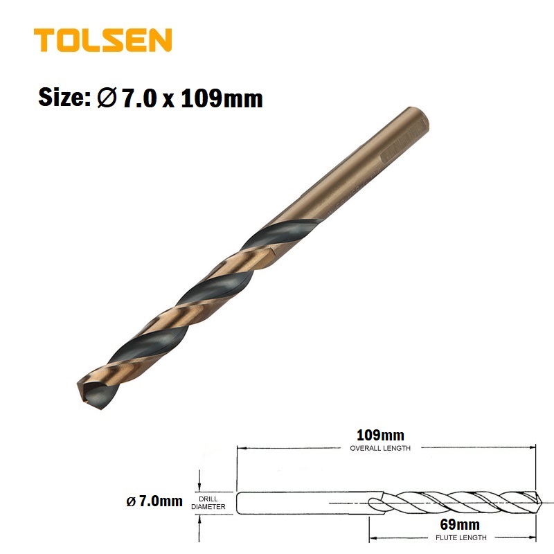 Picture of Tolsen 01pcs Black & Gold HSS Drill Bits ( 6.5 | 7 | 7.5 | 8 | 8.5 | 9 | 9.5 | 4 | 10 | 10.5 | 11 | 11.5 | 12 | 12.5 | 13mm) For Metal and Stainless Industrial Grade