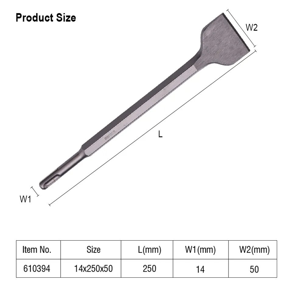Picture of Harden 14X250X50mm SDS Plus Wide Flat Chisel Angled Cranked Tile Chisel for Removing Floor Tile Remover 610394