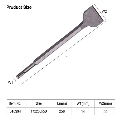 Picture of Harden 14X250X50mm SDS Plus Wide Flat Chisel Angled Cranked Tile Chisel for Removing Floor Tile Remover 610394