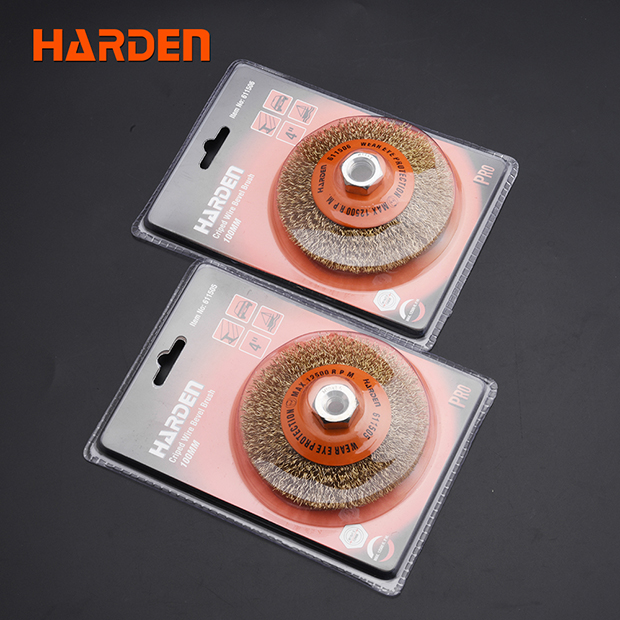 Picture of Harden 4" Copper Brush ( M14 x 2.0 Thread ) Criped Wire Bevel Brush Disc type wire wheel grinding