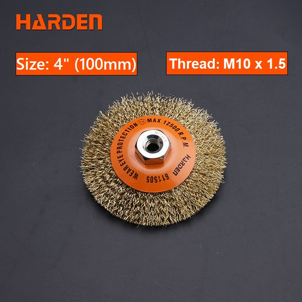 Picture of Harden 4" Copper Brush ( M14 x 2.0 Thread ) Criped Wire Bevel Brush Disc type wire wheel grinding