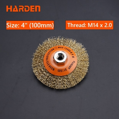 Picture of Harden 4" Copper Brush ( M14 x 2.0 Thread ) Criped Wire Bevel Brush Disc type wire wheel grinding
