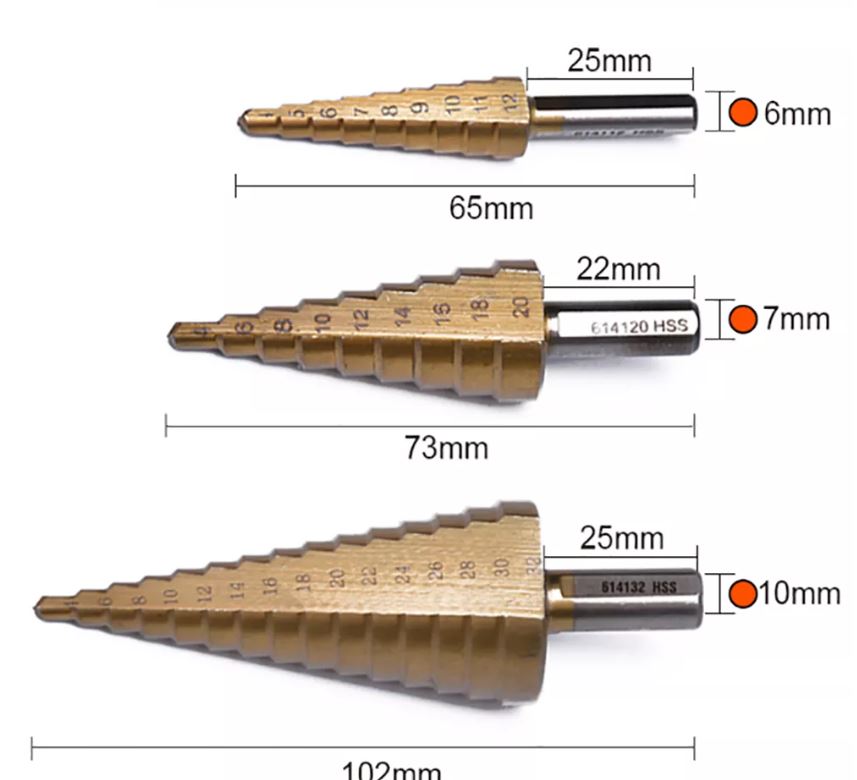 Picture of Harden 3 Pcs Step Drill Bit Set (4-12mm, 4-20mm, 4-32mm) 614143