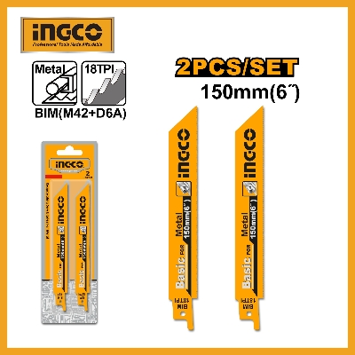 Picture of INGCO  150mm or 6" Reciprocating Saw Blade Set (2Pcs) 18TPI Model SSB92EF