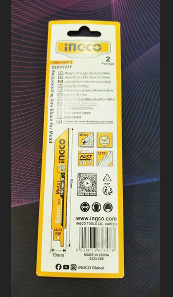 Picture of INGCO  150mm or 6" Reciprocating Saw Blade Set (2Pcs) 18TPI Model SSB92EF