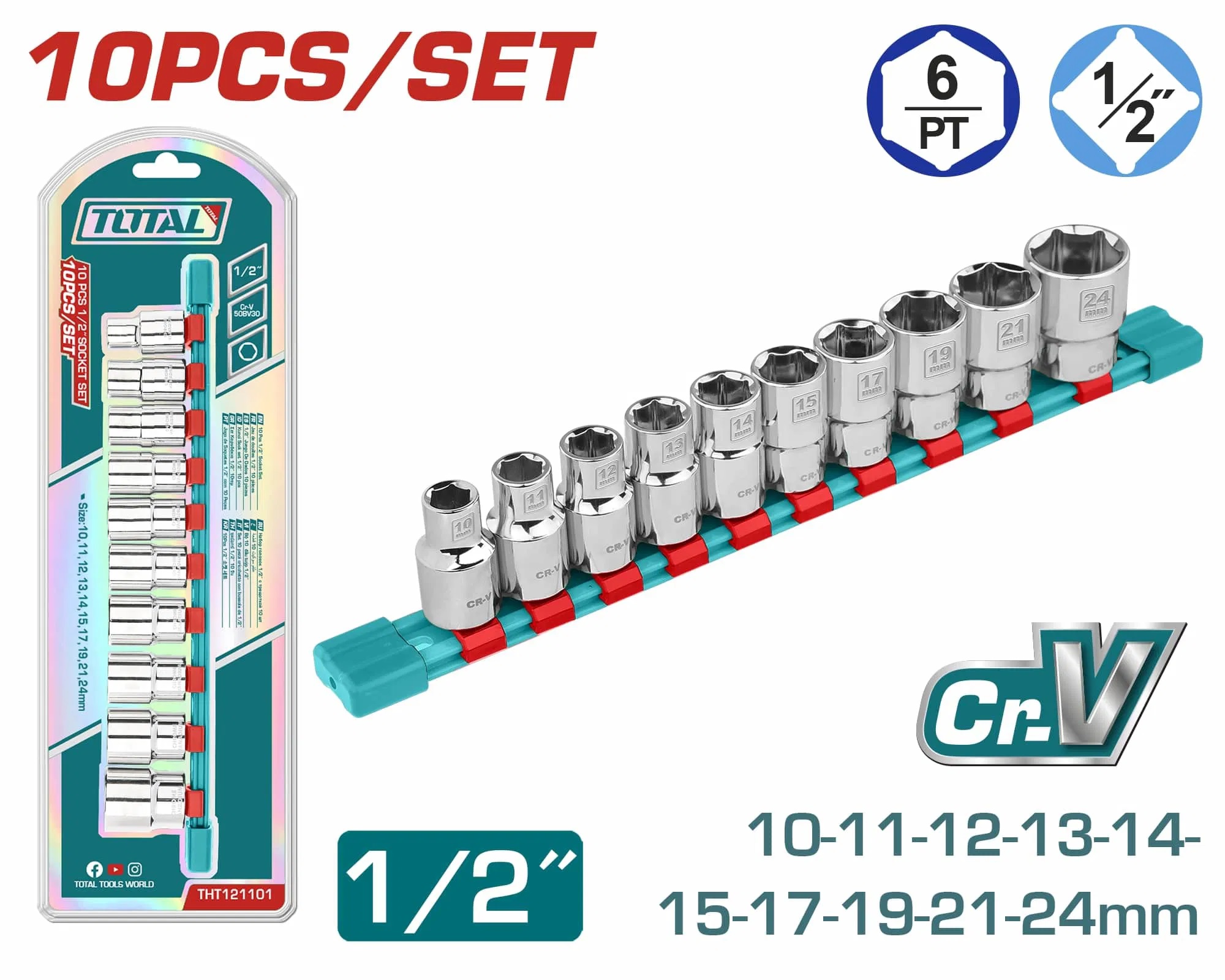 Picture of TOTAL 10pcs 10-24mm CR-V Socket Set Model THT121101