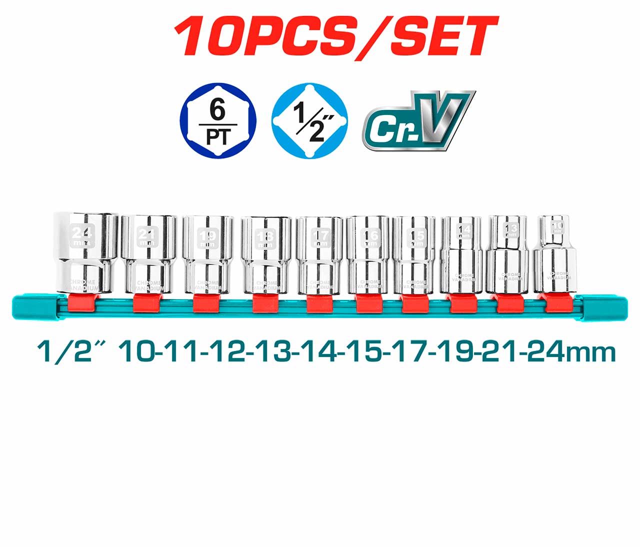 Picture of TOTAL 10pcs 10-24mm CR-V Socket Set Model THT121101