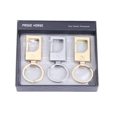 Picture of Pack of 3 Proud Horse Key Ring Golden and Gray - Key Ring