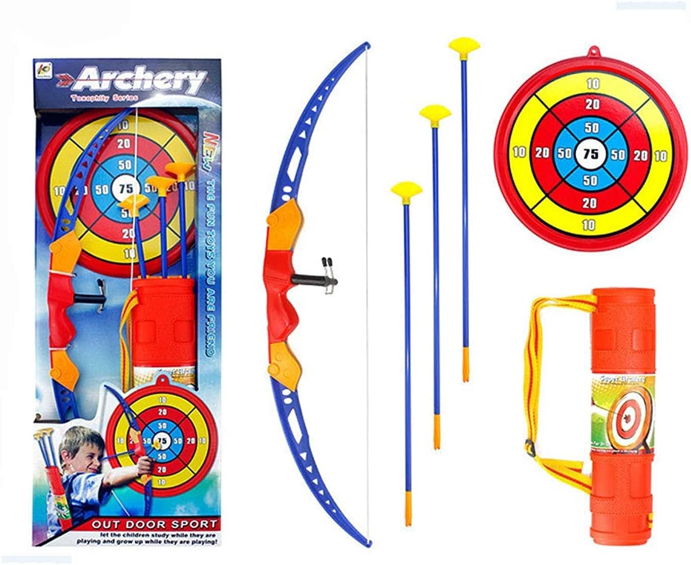 Picture of Bow and Arrow for Kids - Leser Light & 13-inch Archery Bow with 3 Suction Cups Arrows, Target, and Quiver - Practice Outdoor Toys for Children(BIG SIZE)