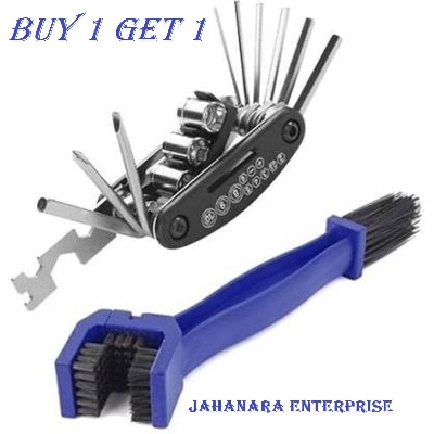 Picture of Combo of Chain Cleaner Brush and 15 in 1 Multi-Function Cycle Tools Kit Spoke Wrench Cycling Bicycle Chain Cleaner Brush & Cycle