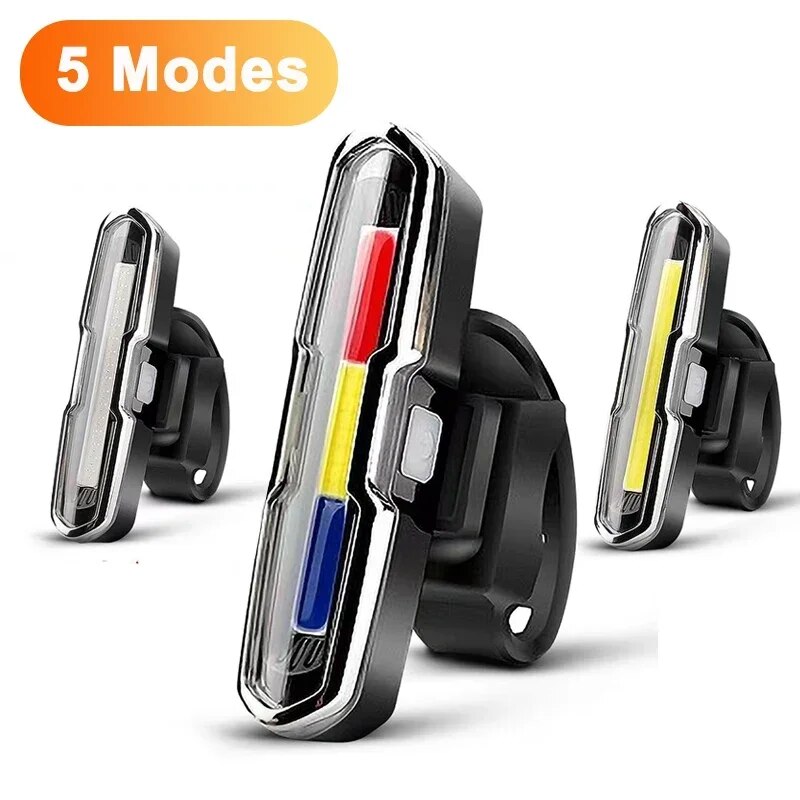 Picture of Bicycle 5 Modes LED USB Rechargeable Sleek Design Tail Light with Multicolor Lights