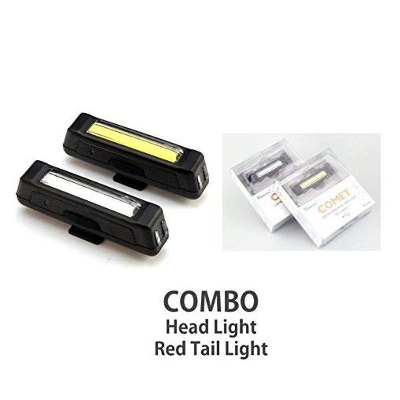 Picture of Comet LED USB Rechargeable Headlight + Tail Light Combo, for Cycles. 100 Lumens Bright Light 2 pcs