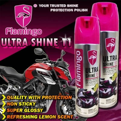 Picture of Flamingo Ultra Shine 11 250ml / 450ml(F116L)Dashboard Polish- Car Motorbike Leather, Plastic, Rubber, Wood Spray Polish Dashboard & Leather Wax ( Cleans&Shines)