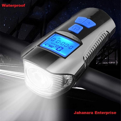 Picture of Waterproof Bicycle Light, USB Rechargeable Bicycle Headlight Flashlight with Horn Stopwatch, Night Riding Bicycle Accessories