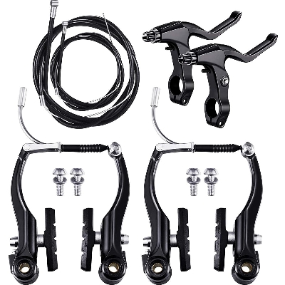 Picture of Complete Bike Brake Set, Black Front and Rear Bike MTB Hybrid Brake Inner and Outer Cables and Lever Kit Includes Callipers Levers Cables Black