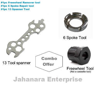 Picture of Bicycle 13 Spanner Tool with 6 Spoke Repair & Freewheel Remover Tool Combo for Cycle Maintenance Tool, (Set Of 3) - Bike