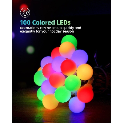 Picture of Globe String Lights Mains Powered, LIGHTNUM 10M/32.8ft 100 LED Outdoor Fairy Lights Warm White, Waterproof IP44, 8 Modes, Memory Function, for Christmas Tree, Party, Terrace, Indoor Decoration