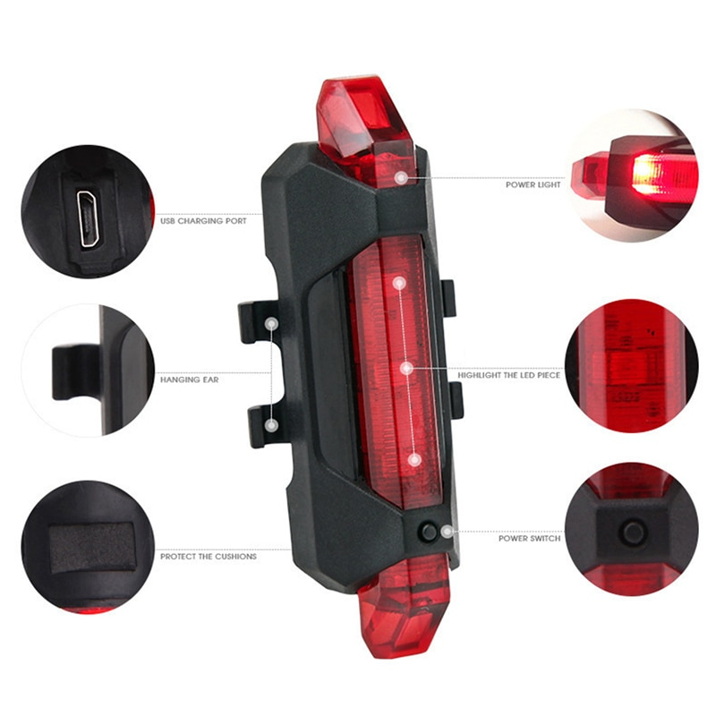 Picture of Bicycle Light Waterproof Rear Tail Light LED USB Rechargeable Mountain Bike Cycling Light Taillamp Safety Warning Light