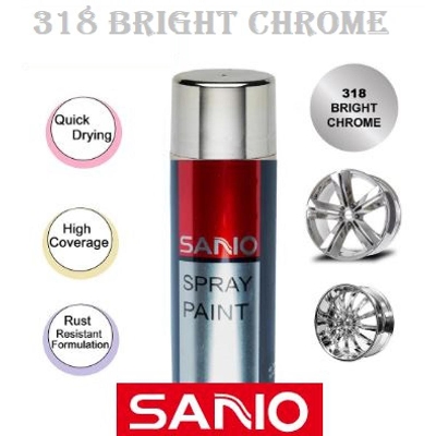 Picture of Sanvo Spray Paint (318 Bright Chrome) Waterproof Automatic Metallic Bright Chrome Color Aerosol Spray Paint, Sano Auto Spray Paint