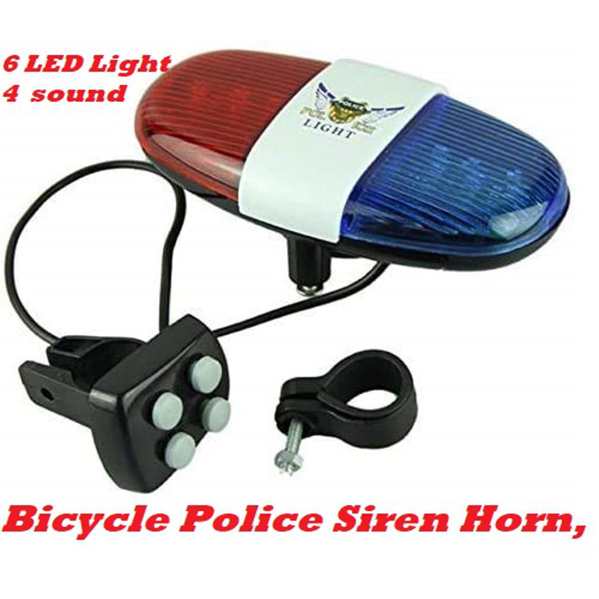 Picture of Bicycle Sound Light Bike LED Light Electronic Horn Siren Horn, 6 LED Light 4 Sounds Trumpet Cycling Horn Bell Siren, Warning Safety Light Waterproof Bicycle Policce Light