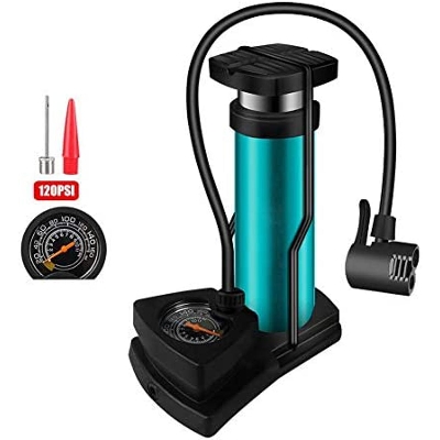 Picture of Mini Portable Bike, Bicycle Tire Hand Foot Activated Floor Pump with Presta Schrader Dunlop Valves Extra Valve and Gas Needle