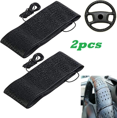 Picture of 2 Black Lace-On Cover Grip Steering Wheel Stretch Vehicle Auto Classic Accessory, Variable