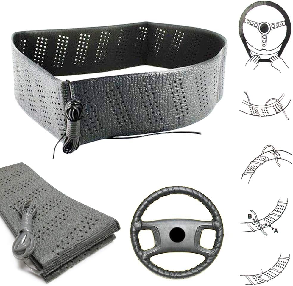 Picture of 2 Black Lace-On Cover Grip Steering Wheel Stretch Vehicle Auto Classic Accessory, Variable