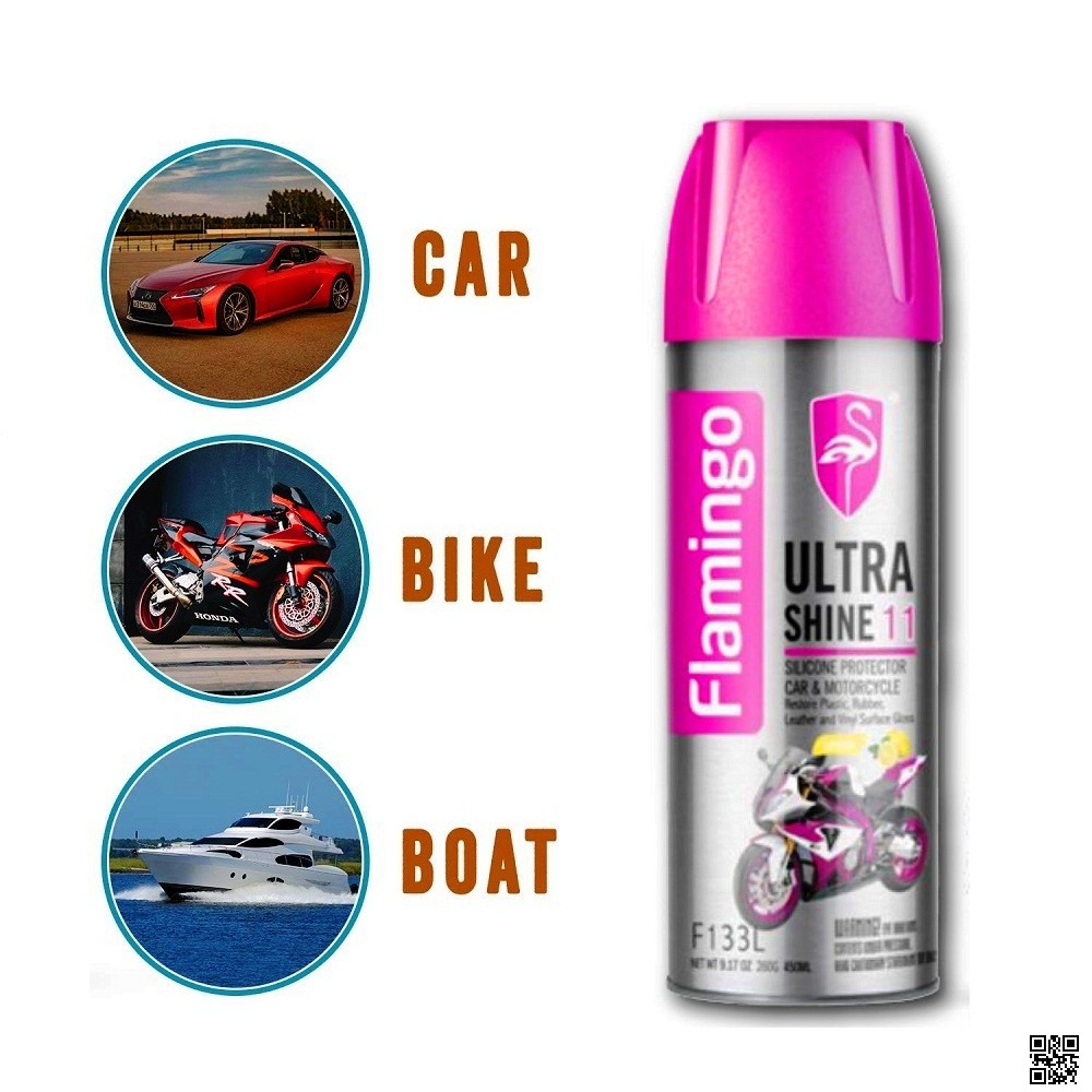 Picture of Flamingo Ultra Shine 11 Silicone Protector Car & Motorbike-450ml, Flamingo Ultra Shine Spray Polish, Motorcycle silicon shine spray polish