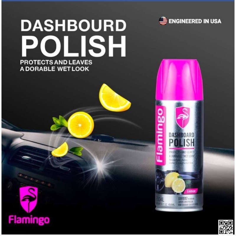 Picture of Flamingo Dashboard Polish Lemon- 450 ml, Car Motorcycle, Plastic, Rubber, Wood, Leather Goods Shiny Spray Polish